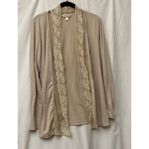 Krazy Kat Women's Beige Lace Trimmed Open Front Cardigan - SZ L